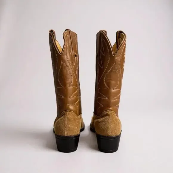 Durango Women’s Western Cowboy Boots Tan Suede & Brown Leather Size 8D